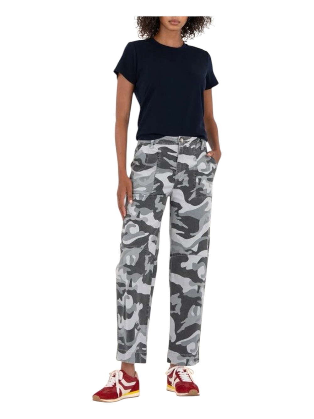 KUT From The Kloth Ashton High Rise Barrel Leg, Gray Camo, Size 14